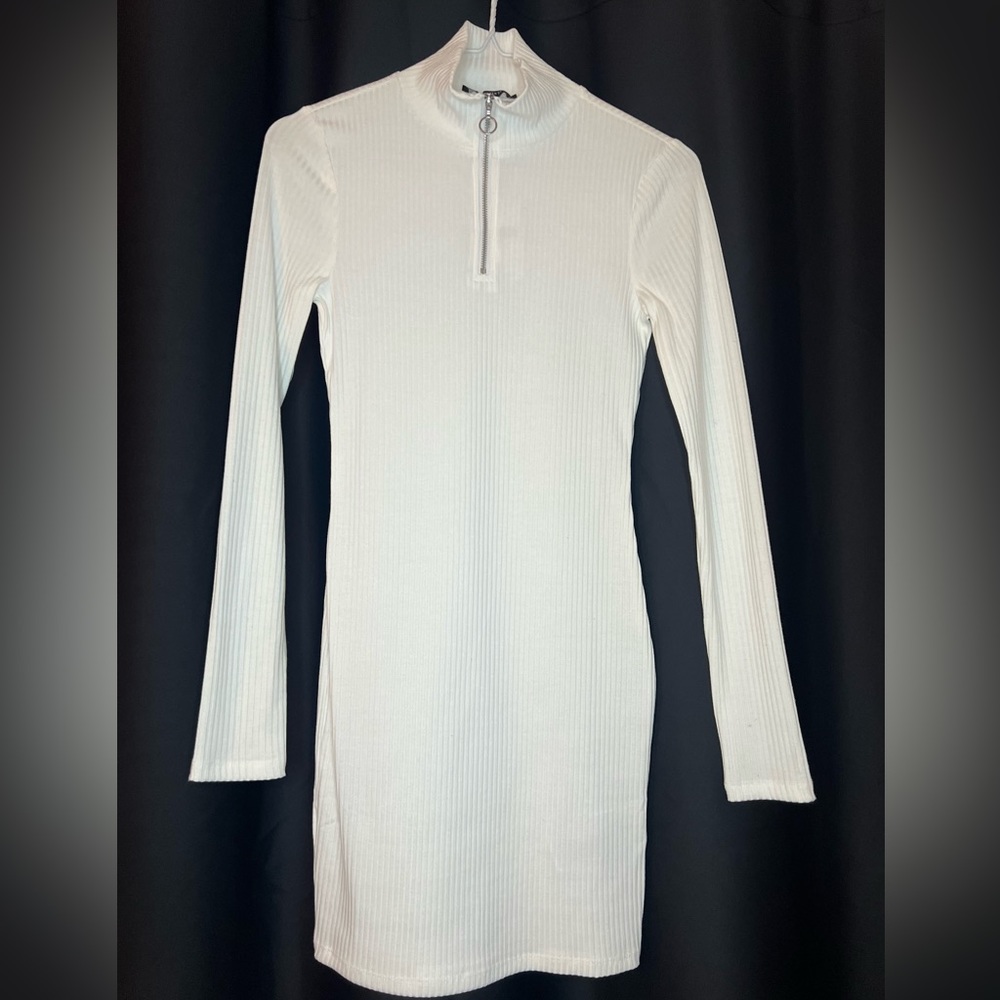 White Long Sleeved Knit Dress